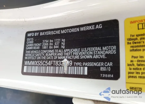 2015 Mini Hardtop Cooper from USA, damaged, VIN WMWXS5C54FT833589